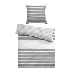 Grau gestreifte Bettwäsche - weicher Baumwollsatin - grau-weißes Bettwäsche-Set - wendbares Design - Tom Tailor