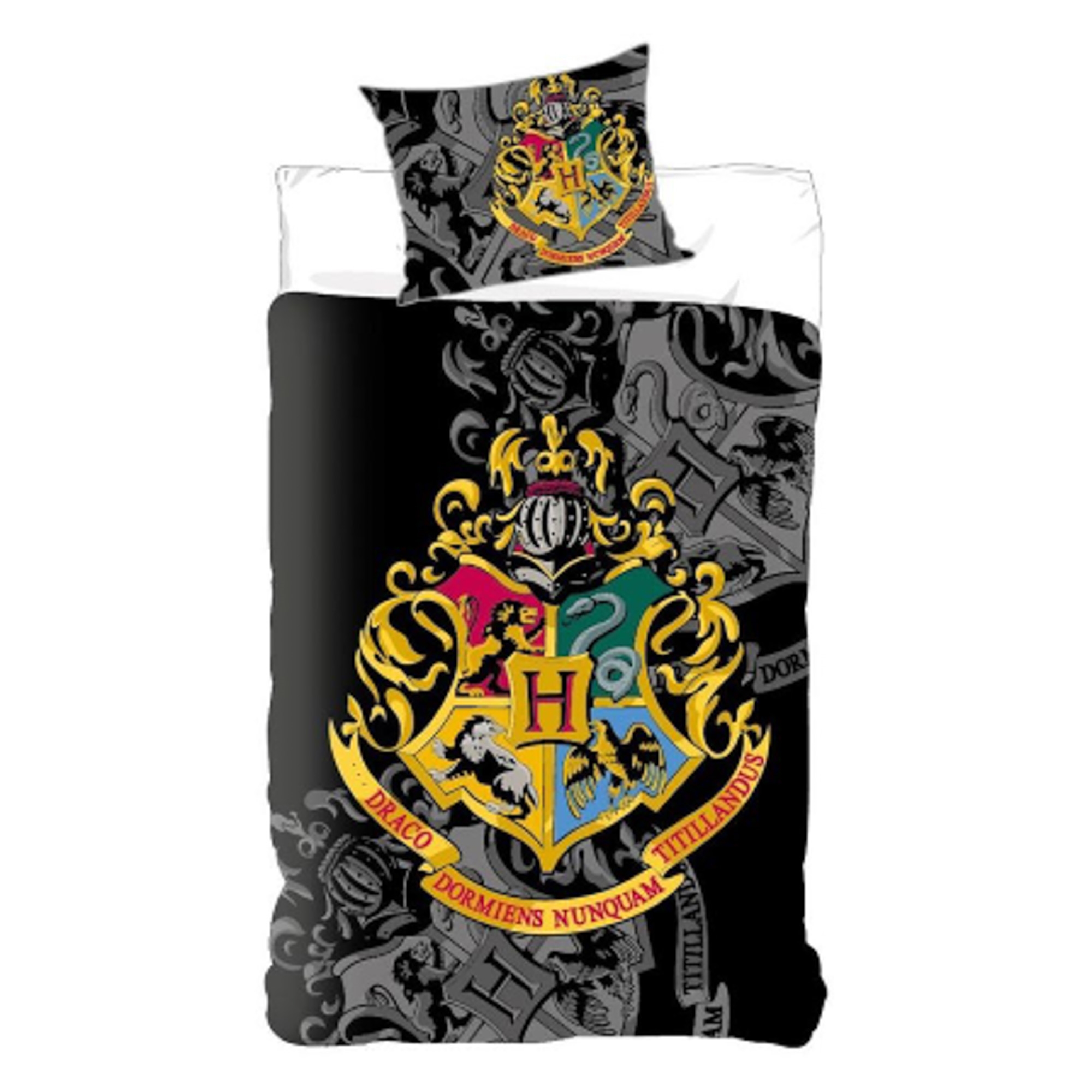 Harry Potter Bettwäsche - 100% Baumwolle - Kinderbettwäsche 140x200 cm - goldfarbenes Hogwarts-Wappen