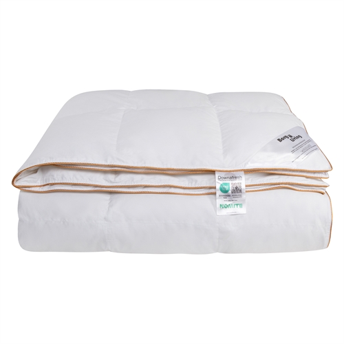 Doppeldecke 200x220 cm - 100% Moschusdaunendecke - NOMITE Ganzjahresdecke (allergikerfreundlich) - Extra feiner Baumwollsatin-Bezug - Borg Living Jahresdecke 2025