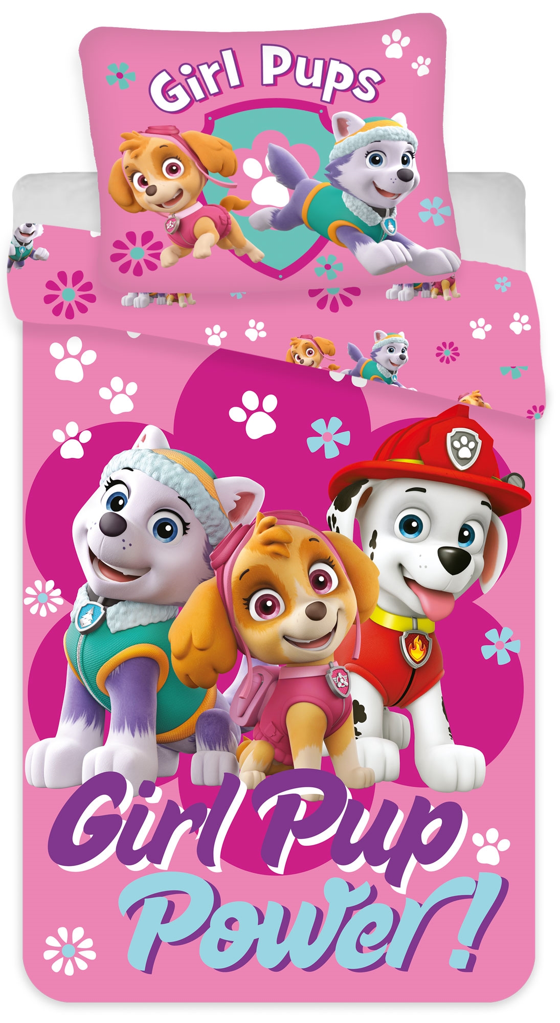 Paw Patrol Bettwäsche - 100% Baumwolle - Junior-Bettwäsche 100x140 cm - Rosa - Girl Pup Power