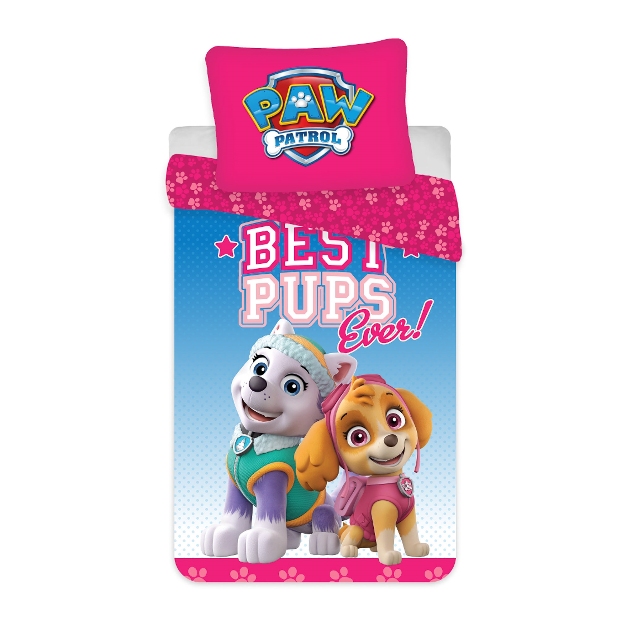 Rosa Bettwäsche - Paw Patrol Bettgarnitur mit Everest und Skye - Wendbares Design - 100% Baumwolle