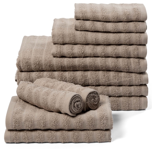 Handtuchpaket 12 Stück. Weiche Handtücher aus 100% gekämmter Baumwolle - Sandfarbene Handtücher von Borg Living