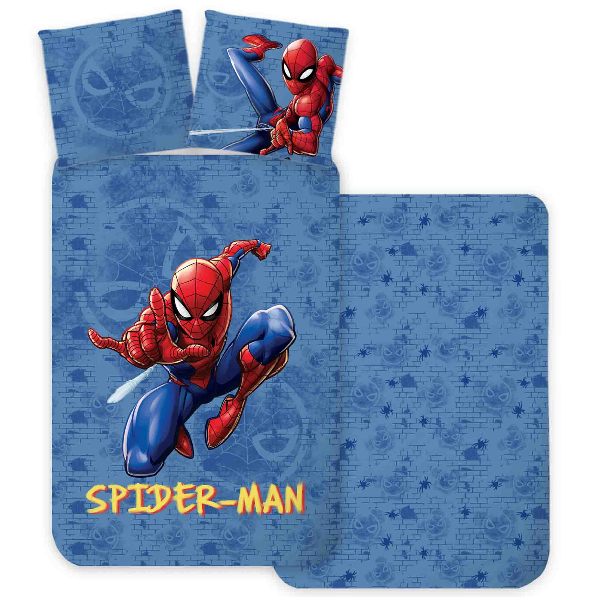 Spiderman-Bettwäsche - 100% Baumwolle - Kinderbettwäsche 140x200 cm - Blau