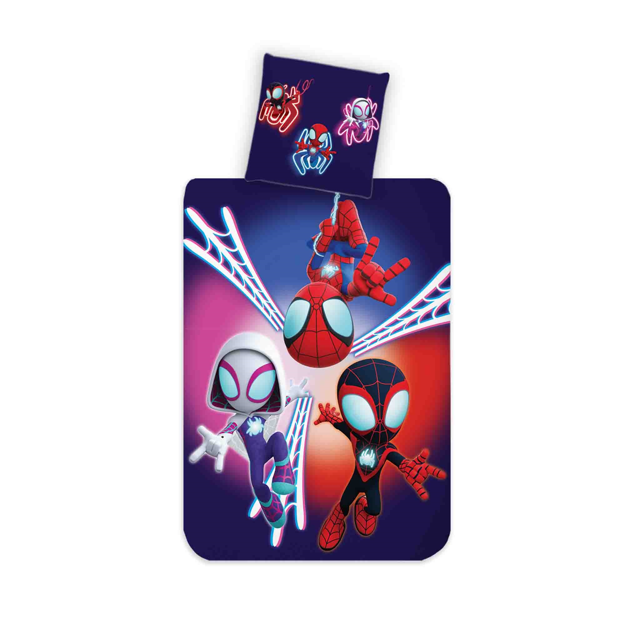 Spidey Bettwäsche - 100% Baumwolle - Kinderbettwäsche 140x200 cm - Spidey, Ghost-Spider und Miles Morales