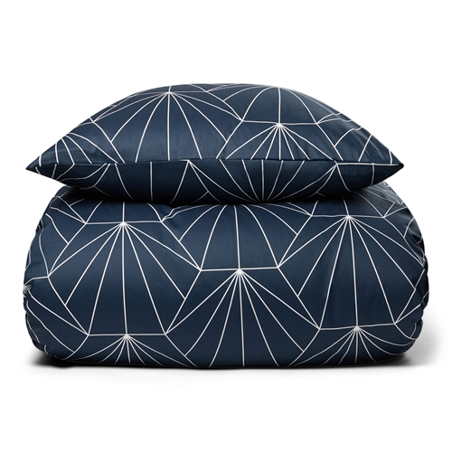 Bettwäsche für Doppeldecke - 200x220 cm - Hexagon blau - 100 % Baumwollsatin - 2-in-1-Design - By Night Bettwäscheset