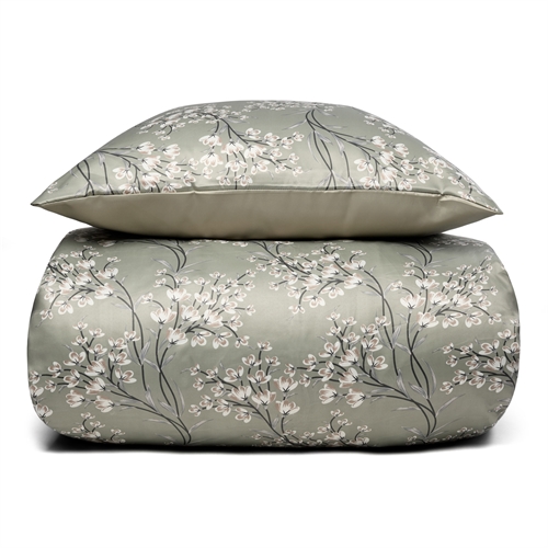 Blumiges Bettzeug 140x220 cm - Grünes Bettset im wendbaren Design - Satin Bettwäsche - IN Style Bettwäsche