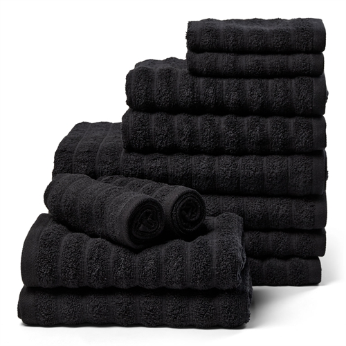 Handtuchpaket 12 Stk. weiche Handtücher aus 100% gekämmter Baumwolle - Schwarze Handtücher von Borg Living
