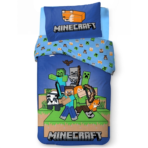 Minecraft Bettwäsche - 140x200 cm - Wendbares Design mit Motiv u.a. von Zombie und Creeper - Ready to survive - 100% Baumwoll-Bettwäsche