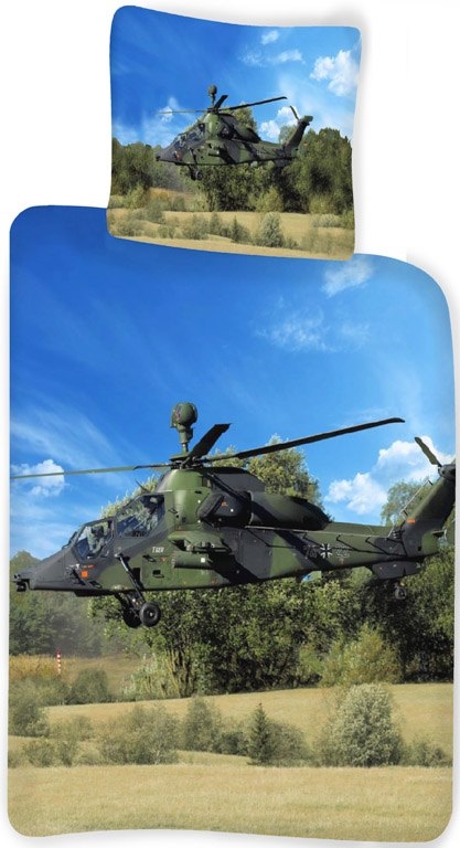 Hubschrauber-Bettwäsche - 100% Baumwolle - Kinderbettwäsche 140x200 cm - Militär-Hubschrauber