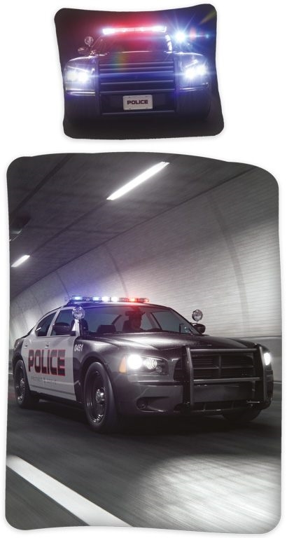 Polizei-Bettwäsche - 100% Baumwolle - Junior-Bettwäsche 100x140 cm - Bettwäsche mit Polizeiauto