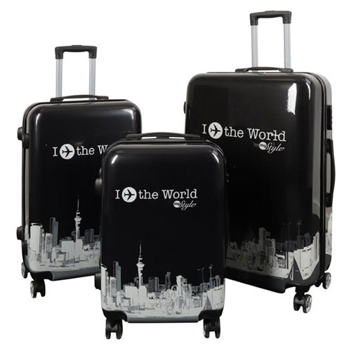 Koffer-Set - 3-tlg. - Koffer mit Motiv - New York City - Schwarz - leichter Hardcase Koffer mit 4 Rollen