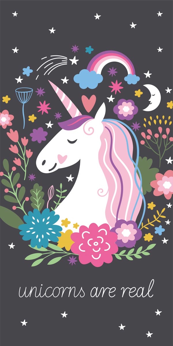 Einhorn Handtuch - 70x140 cm - 100% Baumwolle - Weiches Badetuch mit einem Einhorn und dem Text 'Unicorns are real'