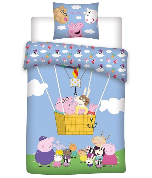 Peppa Wutz Bettwäsche 100x140 cm - Peppa Wutz Junior Bettwäsche-Set - Fliegt im Heißluftballon - 100% weiche Baumwolle