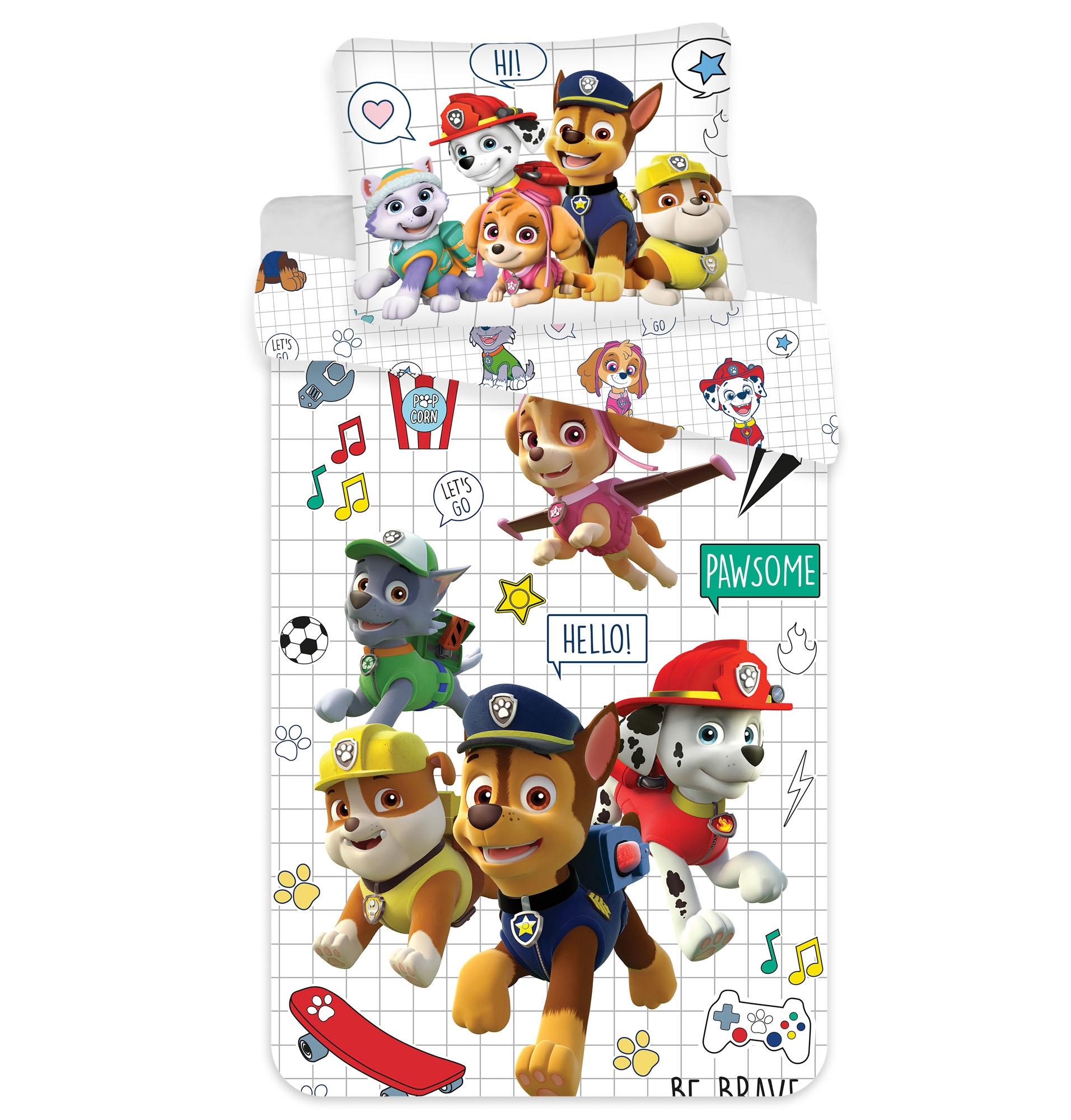 Paw Patrol Bettwäsche - 100% Baumwolle - Junior-Bettwäsche 100x140 cm - Weiß - Paw Patrol und Symbole