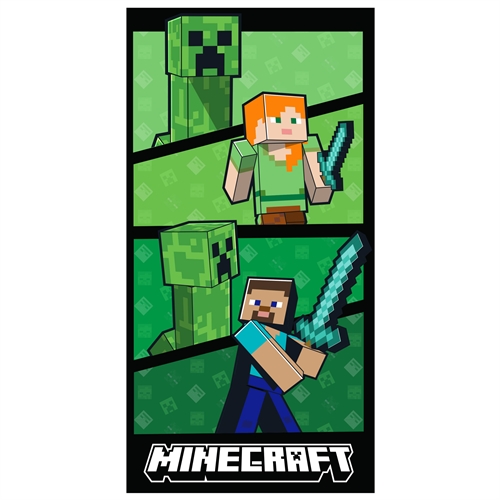 Minecraft Handtuch - 70x140 cm - 100% Baumwolle - Weiches Badetuch mit Steve, Alex und Creeper