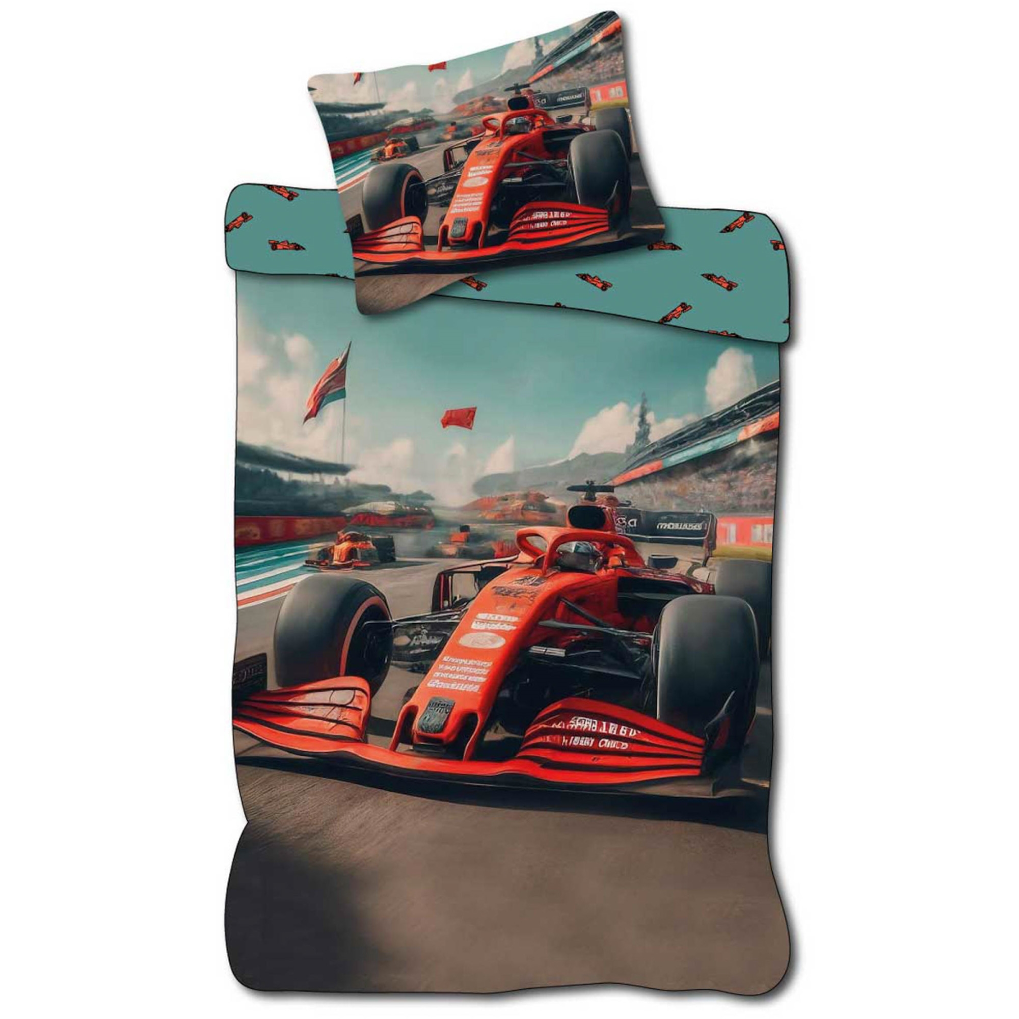 Formel-1-Bettwäsche - 100% Baumwolle - Junior-Bettwäsche 100x140 cm - Formel-1-Rennwagen