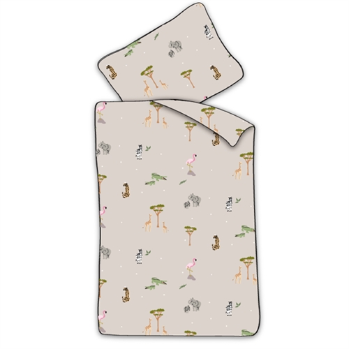 Junior Bettwäsche 100x140 cm - Beige Bettwäsche-Set mit Safaritieren - 100% weiche Baumwollbettwäsche