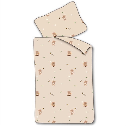 Baby Bettwäsche 70x100 cm - Beiges Bettwäscheset mit kleinen Teddybären - 100% weiche Baumwollbettwäsche