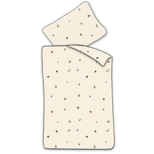 Junior Bettwäsche 100x140 cm - Rohweißes Set mit kleinen Früchten - 100% weiche Baumwollbettwäsche