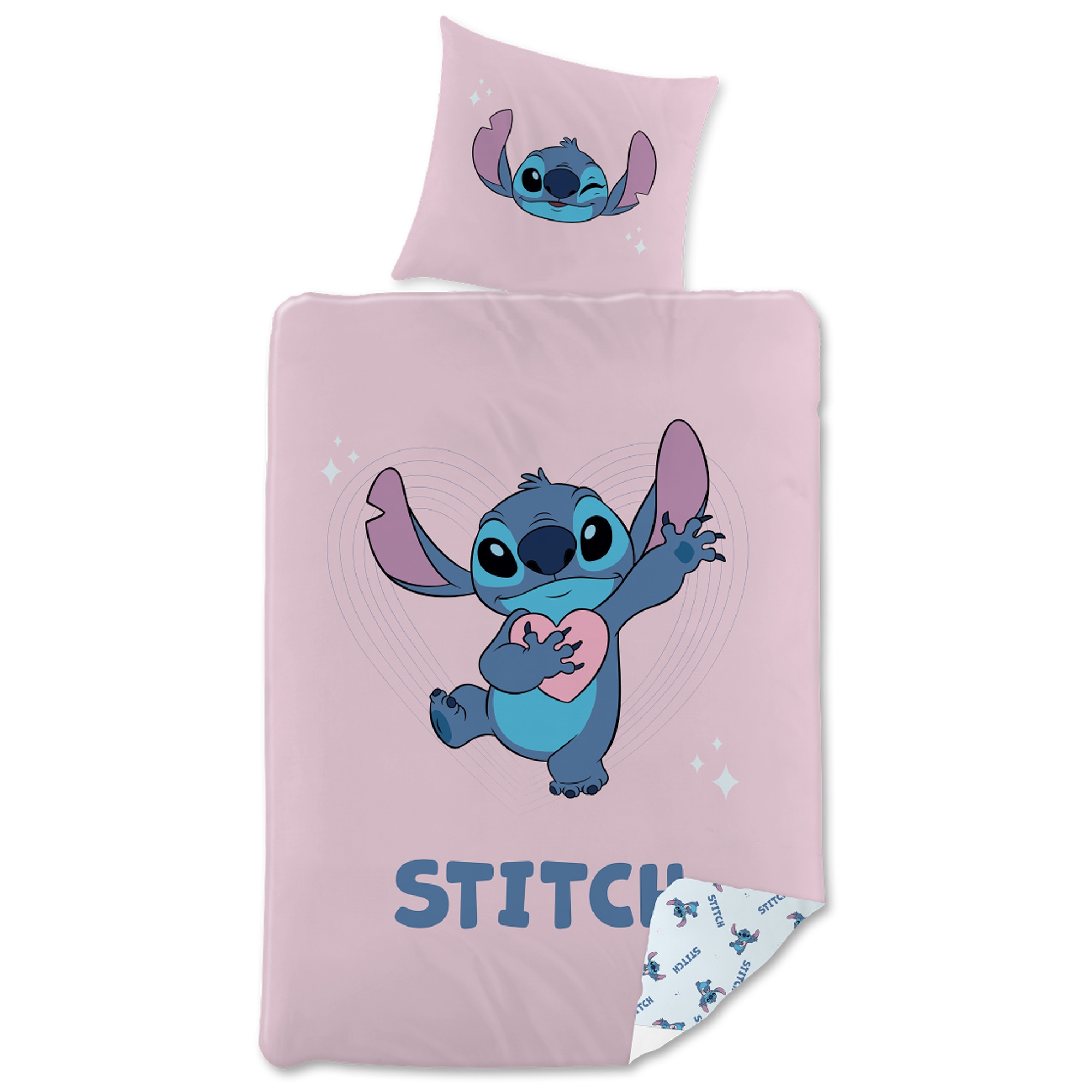 Stitch Bettwäsche - 150x210 cm - Wendbares Bettwäsche-Set mit Stitch - 100% Baumwoll-Bettwäsche