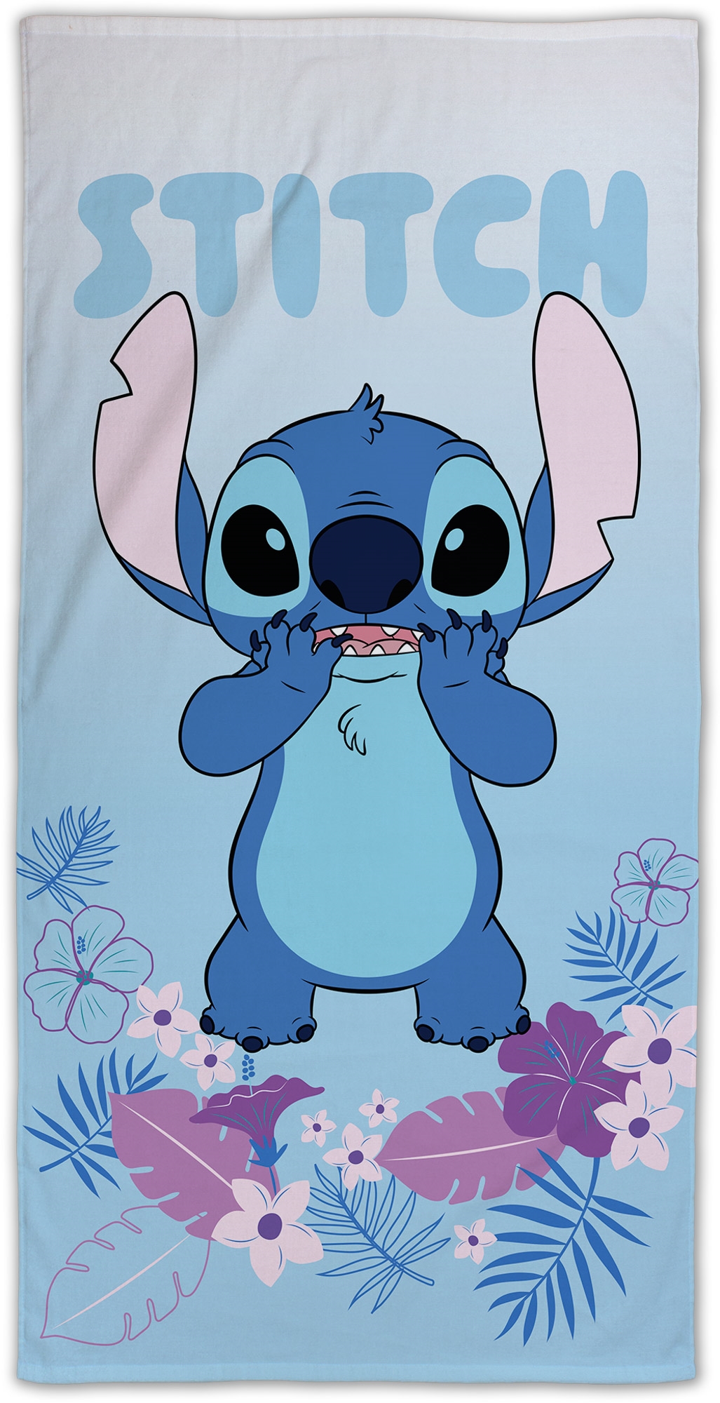 Stitch Handtuch - 70x140 cm - 100% Baumwolle - Weiches Badetuch mit Stitch und Blumen