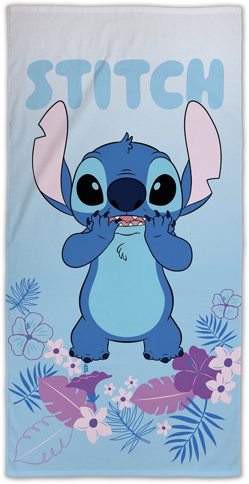 Stitch Handtuch - 70x140 cm - 100% Baumwolle - Weiches Badetuch mit Stitch und Blumen