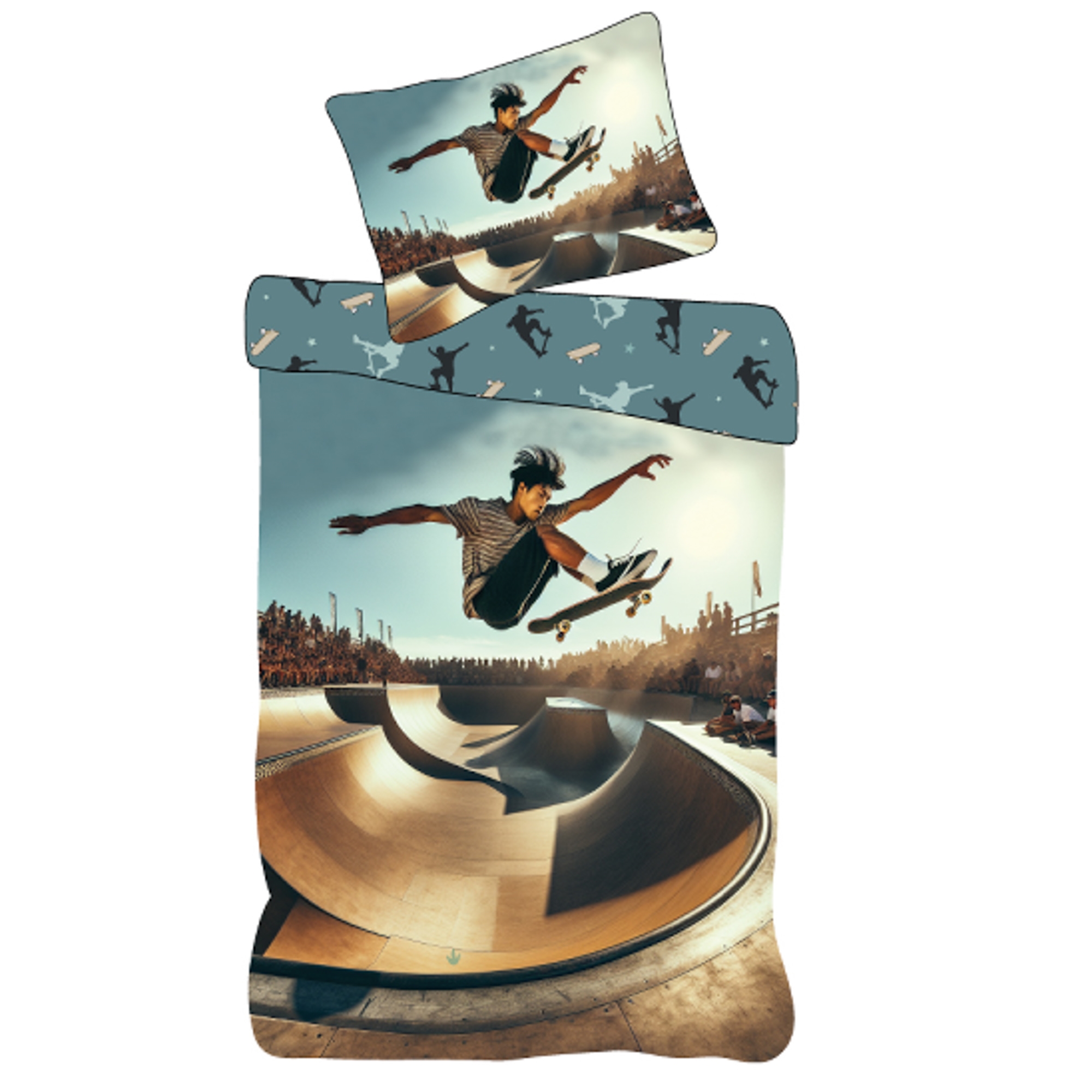 Skater-Bettwäsche - 100% Baumwolle - Kinderbettwäsche 140x200 cm - Blau