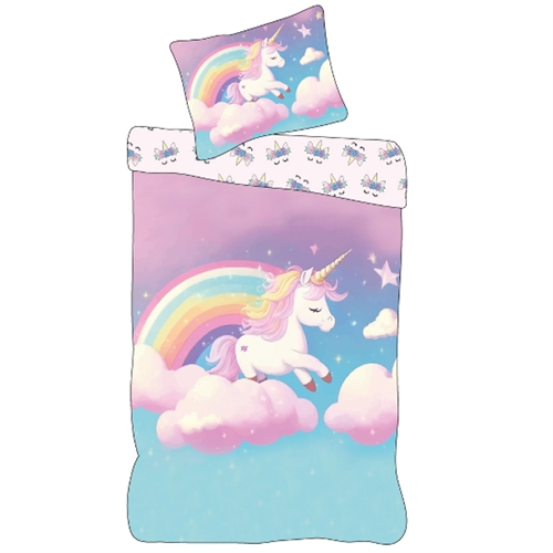 Einhorn Bettwäsche 140x200 cm - Wendbares Bettwäscheset mit Einhorn und Regenbogen - 100% weiche Baumwollbettwäsche