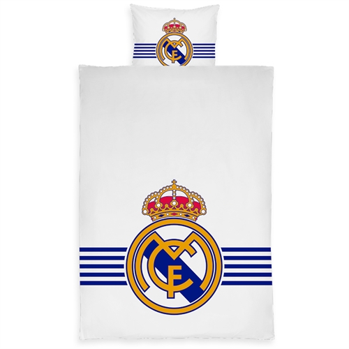 Real Madrid Bettwäsche - Weißes, wendbares Bettwäsche-Set mit Logo - 140x200 cm - 100% Baumwoll-Bettwäsche - Fußball Bettwäsche