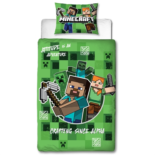 Minecraft Bettwäsche 140x200 cm - Grün wendbares Bettwäsche-Set mit Minecraft - 100% Baumwoll-Bettwäsche