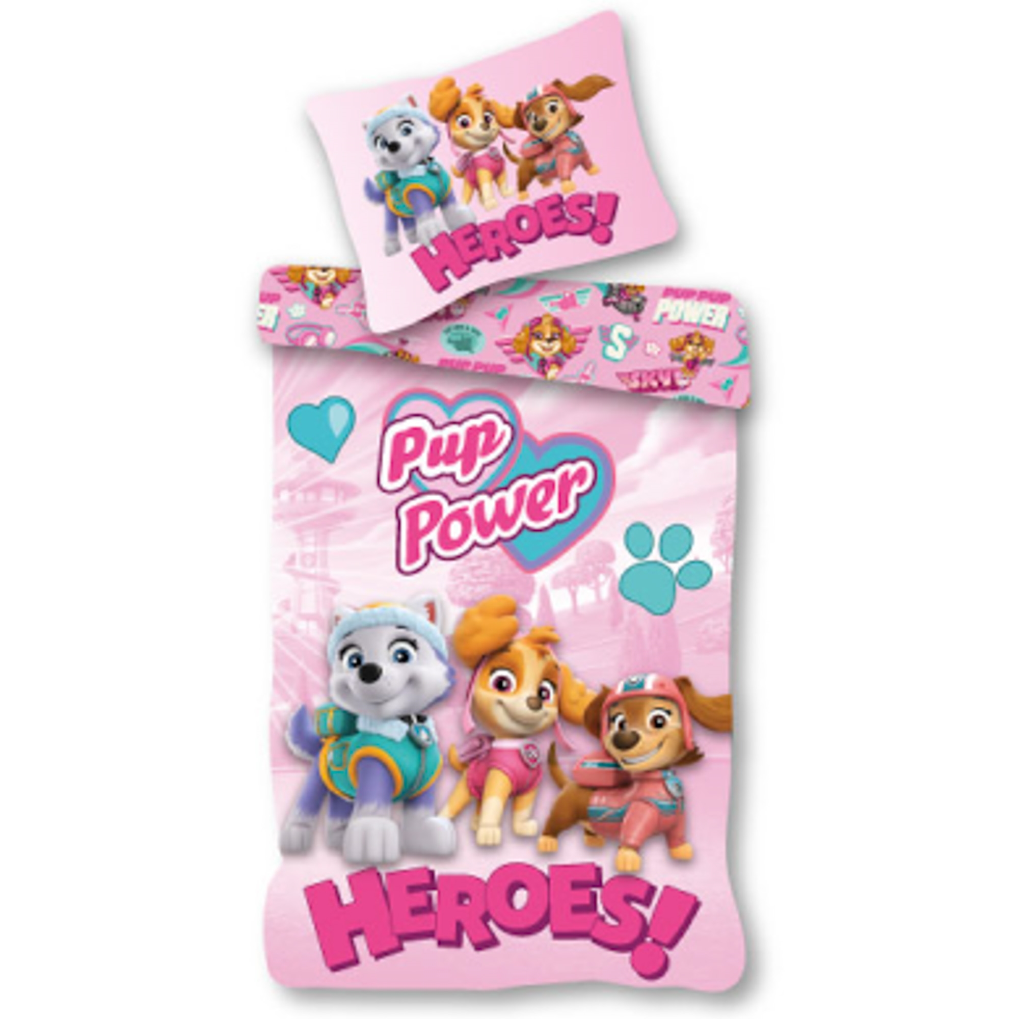 Paw Patrol Bettwäsche - 100% Baumwolle - Kinderbettwäsche 140x200 cm - Rosa - Pup Power Heroes