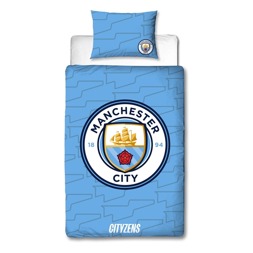 Manchester City Bettwäsche - Blau wendbares Bettgarnitur mit Logo - 140x200 cm - 100% Baumwoll-Bettwäsche - Fußball Bettwäsche