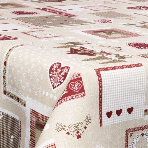 Textil Wachstuch mit Acrylbeschichtung - 30 Meter auf Rolle - Mit Weihnachtsmotiv - Winterlandschaft mit Herzen - 140 cm breites Textiltuch