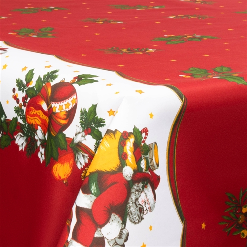 Textil Wachstuch mit Acrylbeschichtung - 30 Meter auf Rolle - Mit Weihnachtsmotiv - Santa Claus und der Mistelzweig - 140 cm breites Textiltuch