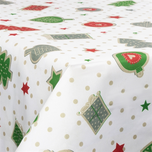 Textil Wachstuch mit Acrylbeschichtung - 30 Meter auf Rolle - Mit Weihnachtsmotiv - Christmas dots and charms - 140 cm breites Textiltuch