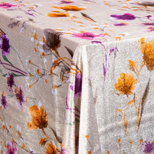 Samtdecke - Sandfarben mit Blumen - 3 Meter - Nervöser Samt - Paket mit 3 Metern