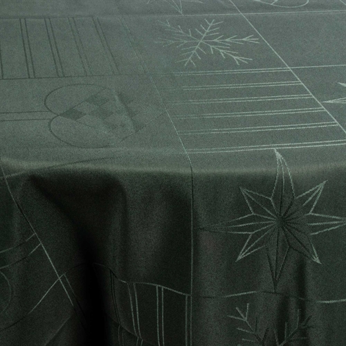 Runde Weihnachtstischdecke - Ø180 cm - Grün mit Herzen und Sternen - Jacquardgewebte Tischdecke - Exklusive Tischdecke