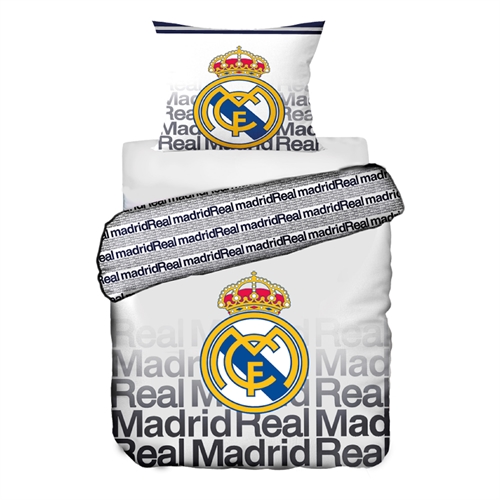 Real Madrid Bettwäsche - Weißes wendbares Bettwäsche-Set mit Logo und Text - 140x200 cm - 100% Baumwollbettwäsche - Fußball Bettwäsche