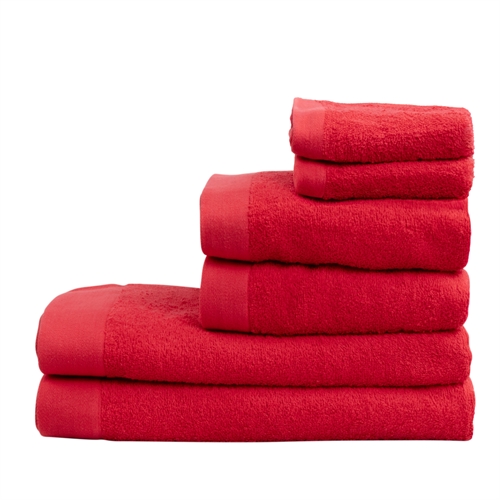 Handtuchpaket mit 6 Stück - 100% Weiche Baumwolle mit hoher Saugfähigkeit - Rote Handtücher von der dänischen Marke By Borg