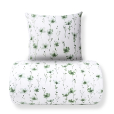 Bettwäsche - Baumwoll-Flanell-Bettwäsche - Weiß mit grünen Blumen