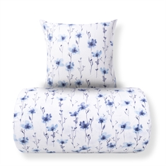 Bettwäsche - Baumwollflanell - Weiß mit blauen Blumen