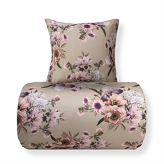 Bettwäsche - Baumwollsatin - Wendbare beige Blumen-Bettwäsche