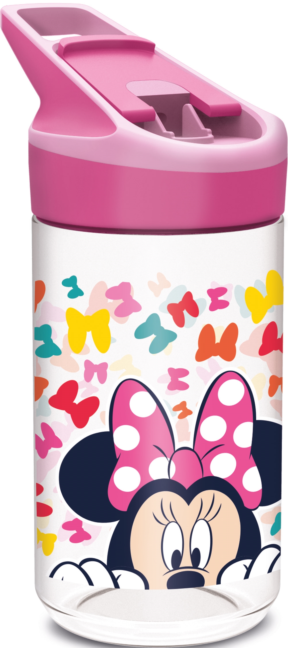 Disney Minnie Mouse Trinkflasche - Wasserflasche mit Klappfunktion und Strohhalm