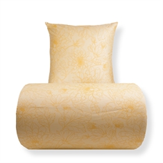 Bettwäsche - 100% Baumwollsatin - Gelb mit orangefarbenen Blumen