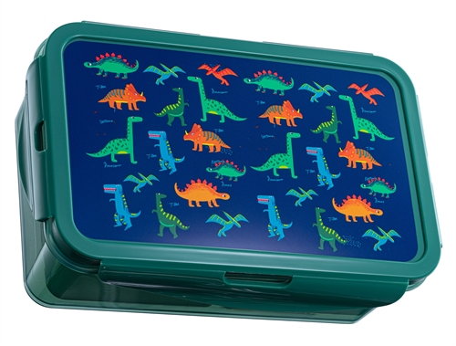 Dinosaurier-Brotdose mit 3 Fächern - Grün mit Dinosauriern - Lebensmittelbox für Kinder