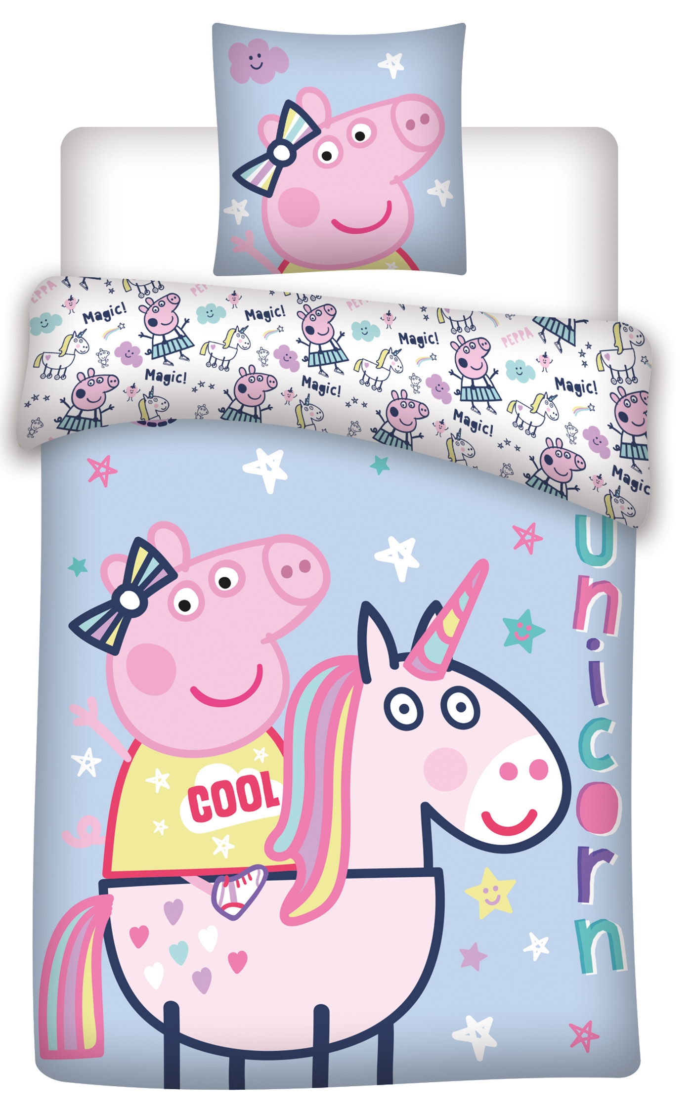 Gurli Gris Bettwäsche - 150x210 cm - Gurli Gris und Einhorn - Bettwäsche mit 2-in-1-Design - 100 % Baumwolle