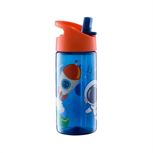 Astronaut-Trinkflasche - Blaue Trinkflasche mit Klappfunktion und Strohhalm - Trinkflasche für Kinder