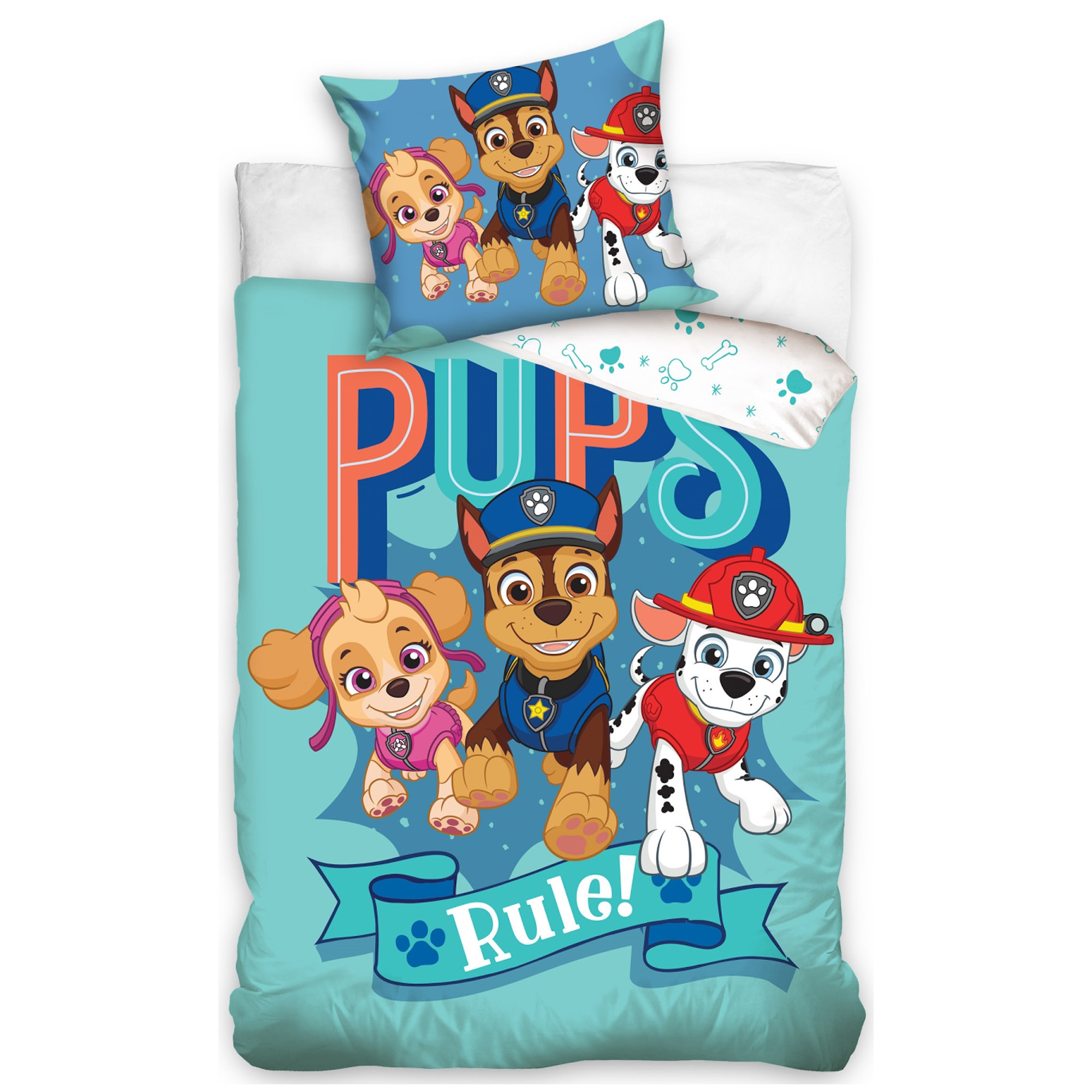 Paw Patrol Bettwäsche - 150x210 cm - Pups Rule! - Bettbezug mit 2-in-1-Design - 100 % Baumwoll-Bettwäscheset