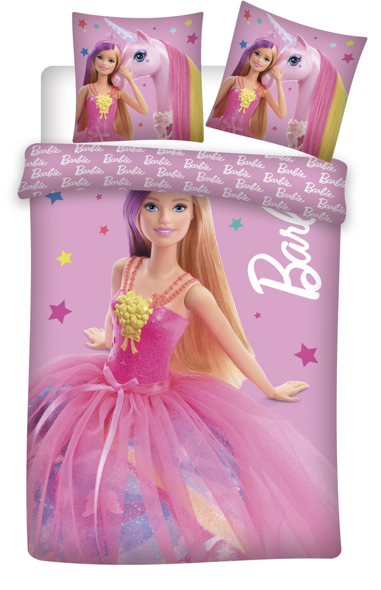 Barbie-Bettwäsche - 100% Baumwolle - Junior-Bettwäsche 100x140 cm - Barbie und Sterne