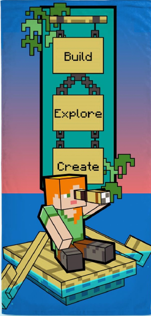 Minecraft Handtuch - 70x140 cm - Build Explore Create - 100% Baumwolle - Weiches Badetuch mit Alex